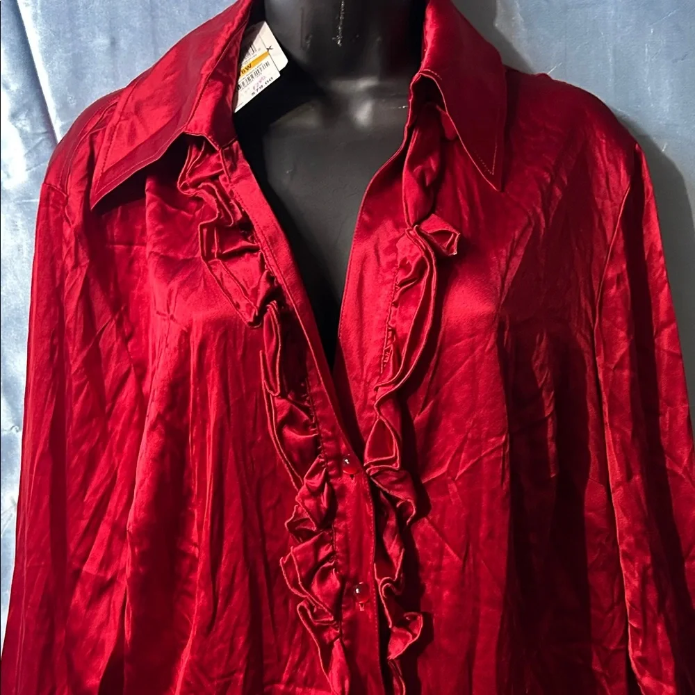 INC International Concepts Rich Red Silk Blend Top - Picture 4 of 5